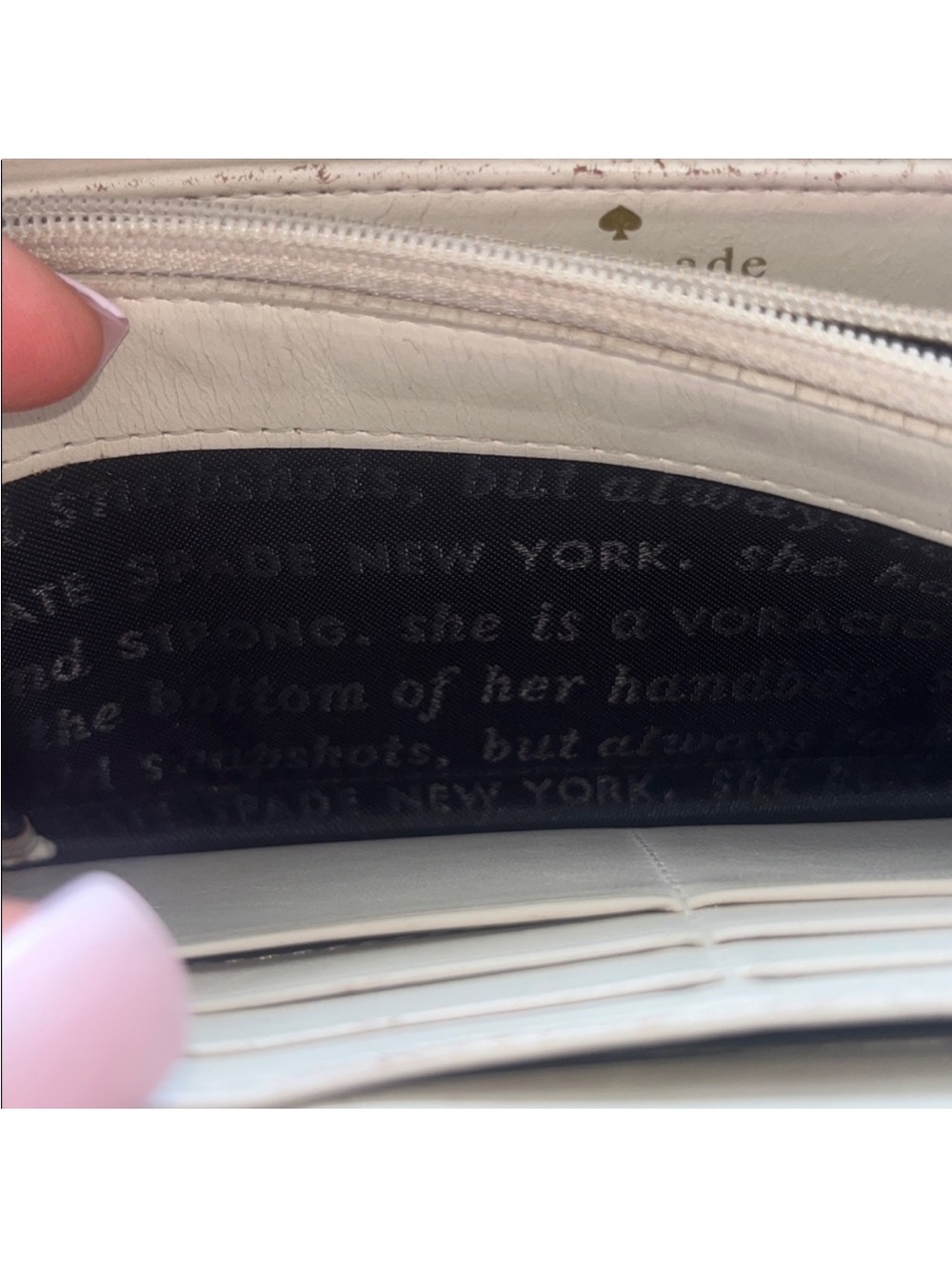 kate spade Storybook Lining Black and Cream Pebbled Zip Wallet - Picture 9 of 12